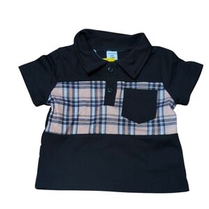 SHEIN Baby Black Polo Shirt with Plaid Front NWOT